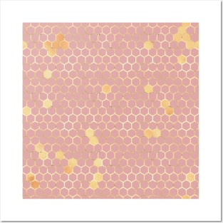 Honey Bee Neck Gator Pink and Honeycomb Gold Bee Pattern Posters and Art